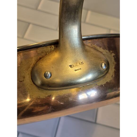 Tournus France Copper & Brass 9.75" x 2.75" Sauté/Sauce Pan 9" Handle EUC VTG - Picture 8 of 12